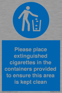 Please place extinguished cigarettes in the containers provided to ensure this area is kept clean